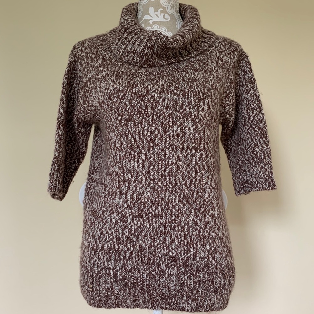 Blarney Ireland Cowl Roll Neck Wool Knit Short Sleeve Sweater